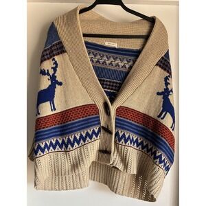 LoveCulture Cardigan Women Collared Long Sleeve Beige Blue Red Retro Moose